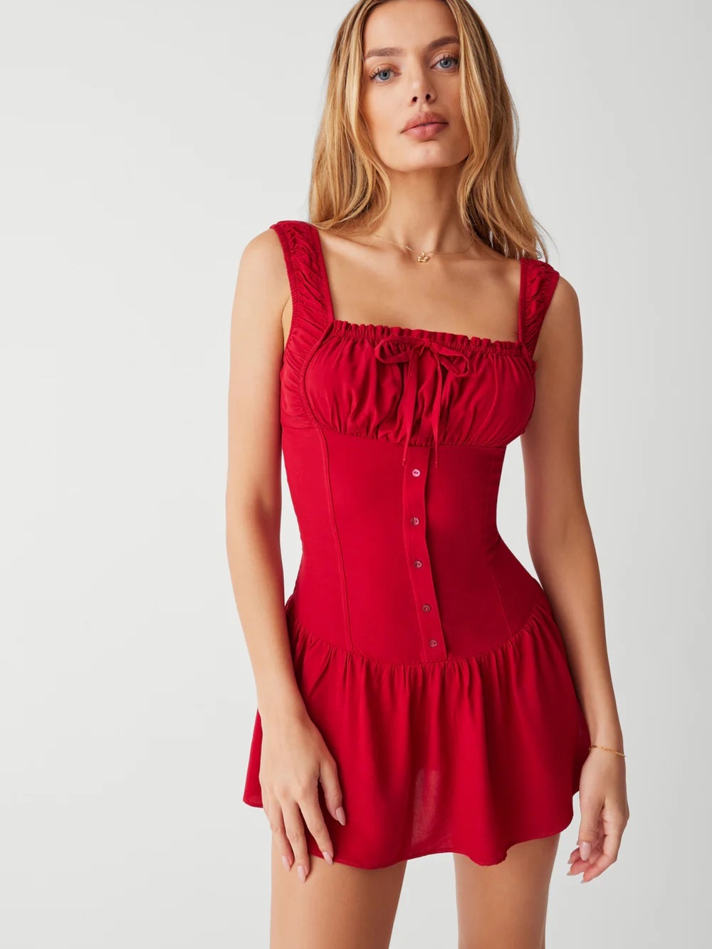 Frankie’s Bikinis Christa Ruffle Mini Dress Romance Red Large - Picture 2 of 7
